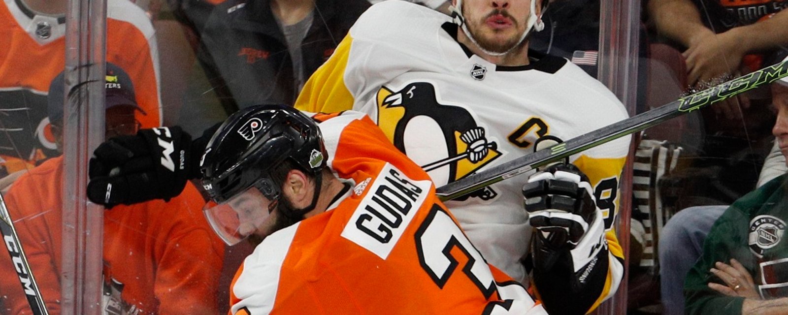 Gudas levels Crosby and then gives him a little something extra.