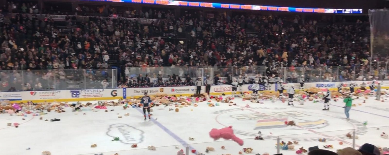 Hockey fans in Colorado make it rain Teddy Bears!