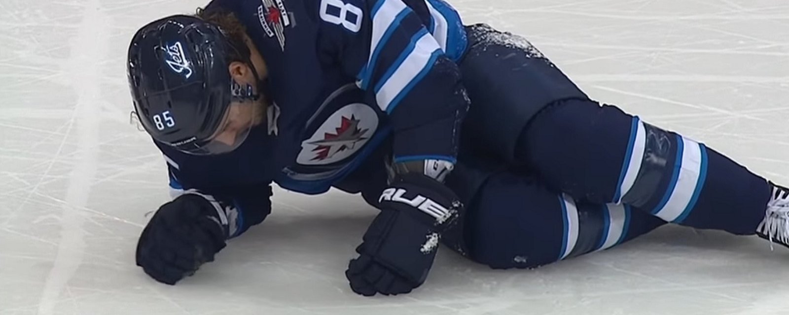 Mathieu Perreault gets crushed by a massive open ice hit from Dale Weise.