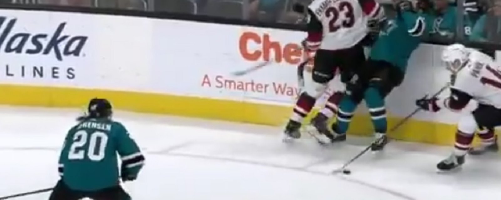 Oliver Ekman Larsson nearly decapitates LeBlanc with a huge elbow.