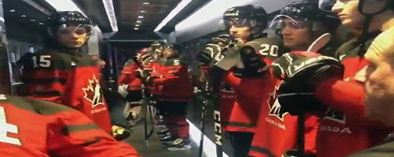 Canadian captain Max Comtois channels Bruce Buffer to pump up the boys before 14-0 rout