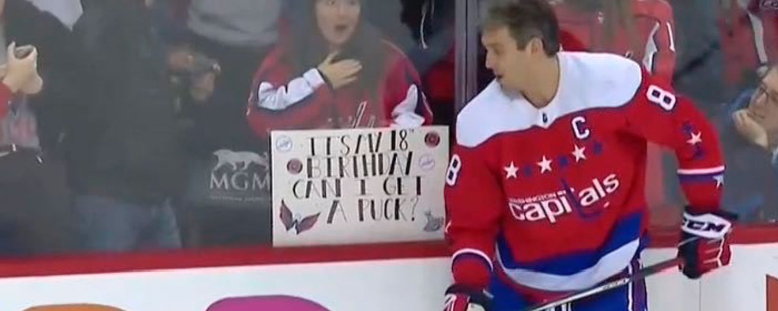 Ovechkin makes Caps fan cry with the best puck toss of the season! 