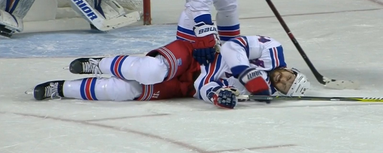 Adam McQuaid in agony after taking a shot off the knee.
