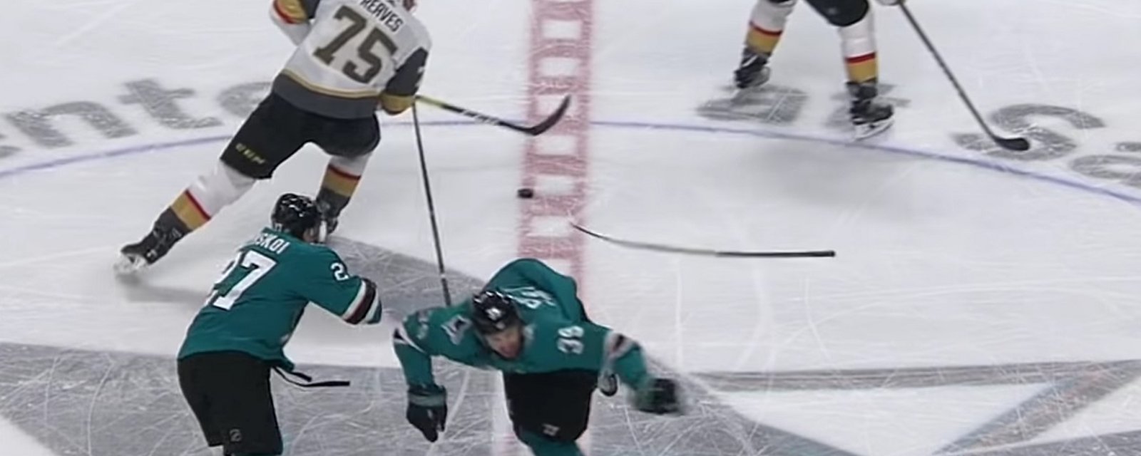 Donskoi levels his own teammate after Reaves slips away from his body check.