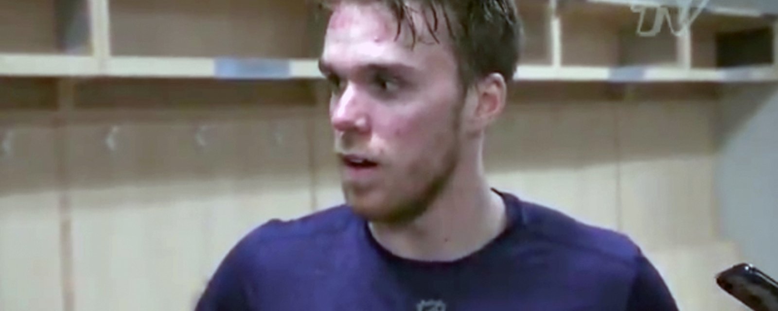 A visibly frustrated and angry McDavid reacts live to the news that the Oilers have been eliminated from playoff contention