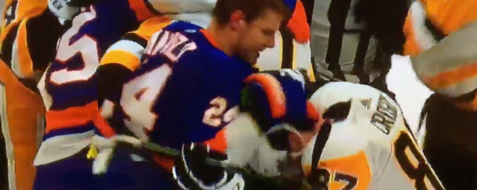 Game 2 between Isles and Pens ends up in full line brawl with Crosby in the middle of it! 