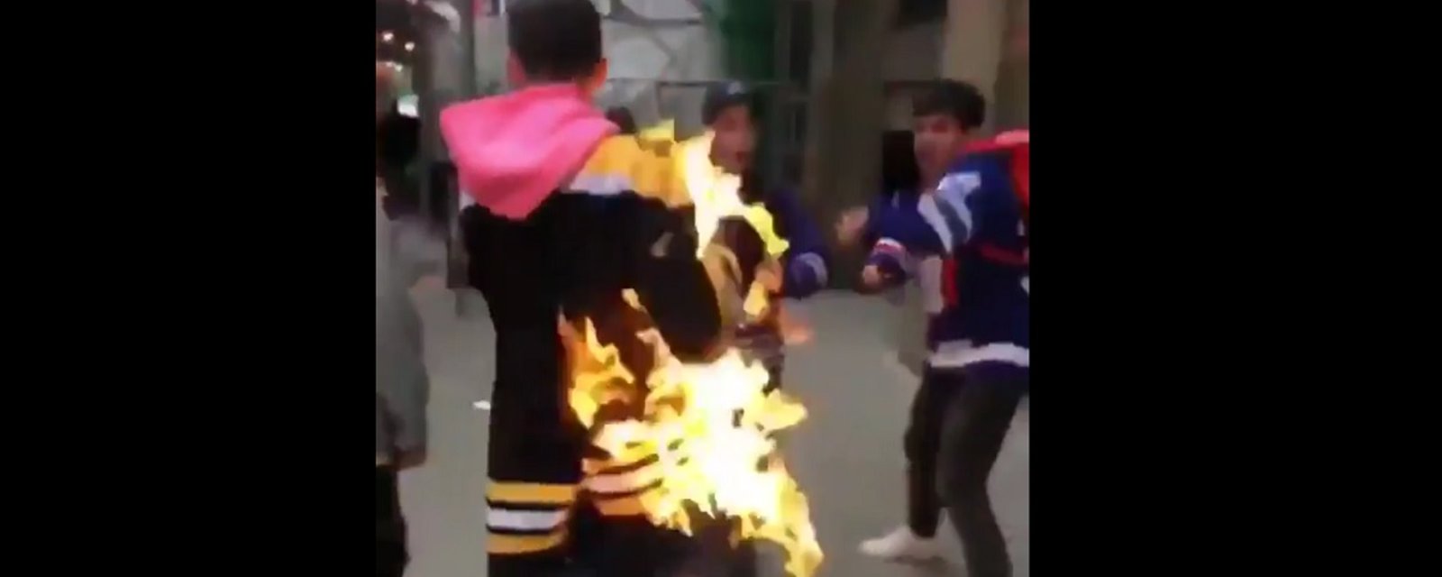 Leaf fans set Bruins fan on fire after Game 6!
