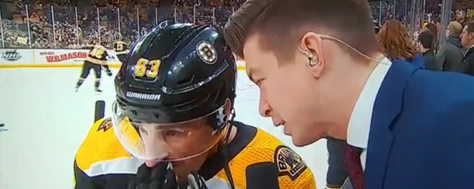 Brad Marchand not happy with question during pregame interview.