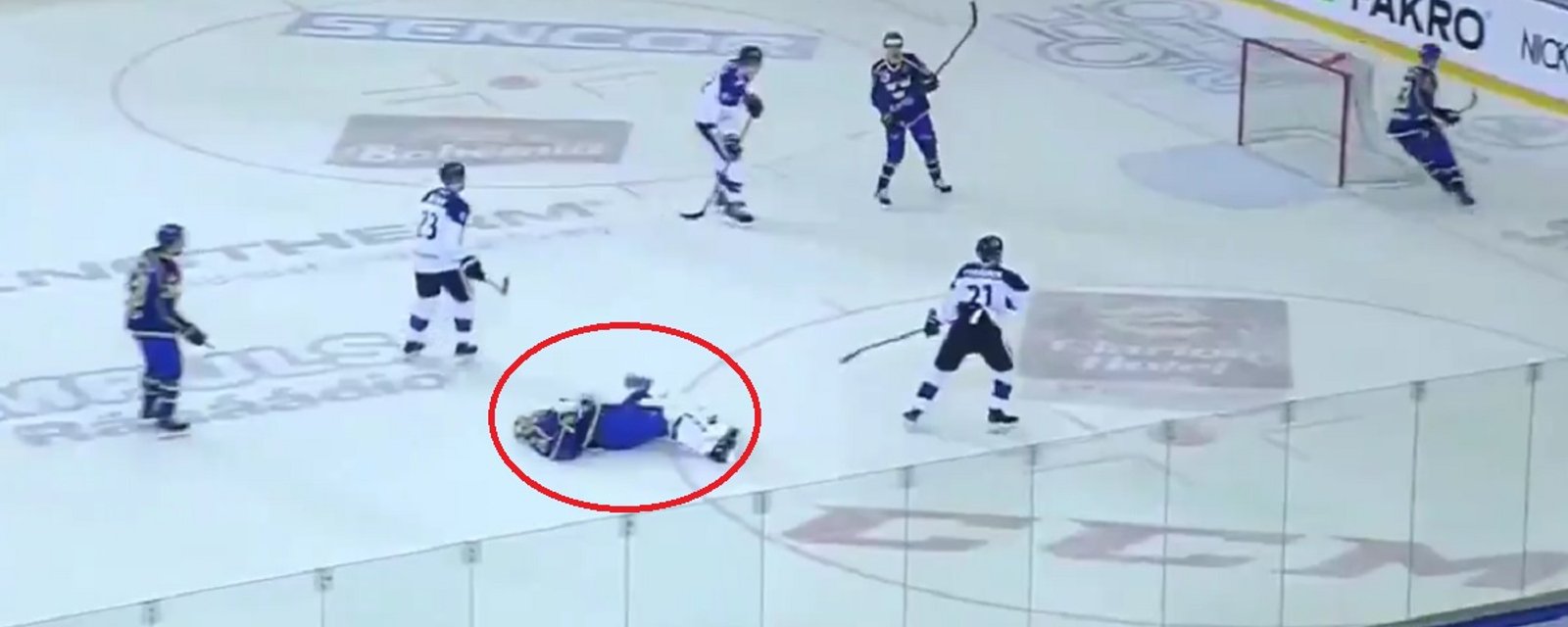 NHL goaltender laid out at the World Championship!