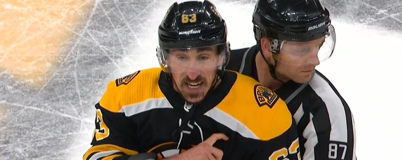 Brad Marchand mocks Hurricanes captain Justin Williams in Game 2.