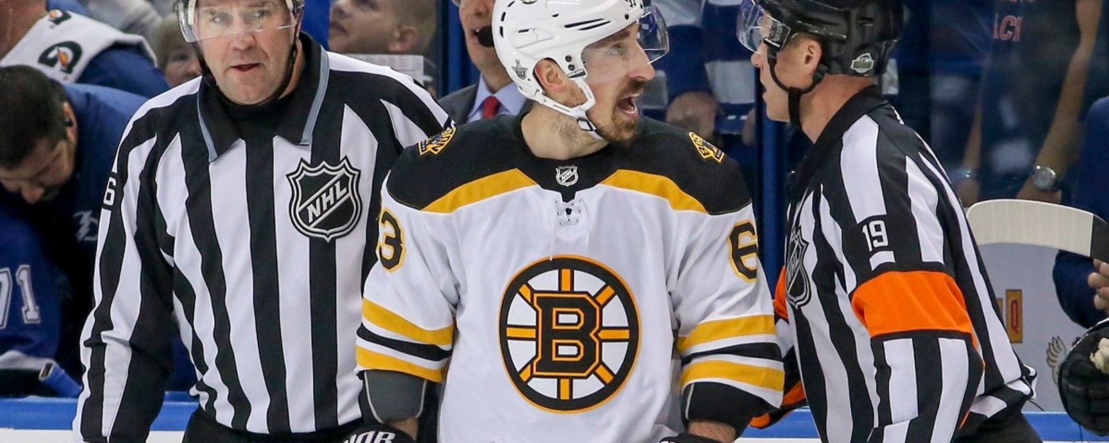 Brad Marchand makes controversial statement on NHL officiating in the playoffs.