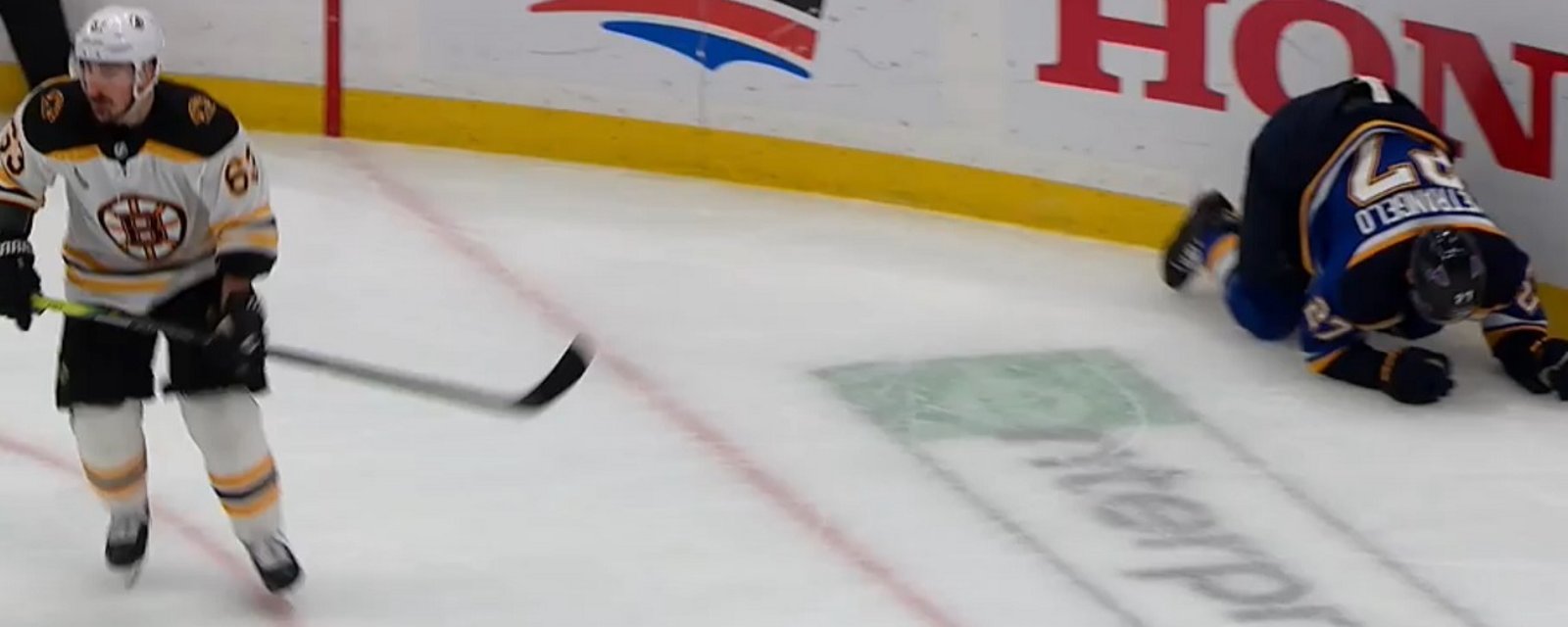 Marchand takes out Pietrangelo with a cheap shot in Game 6.