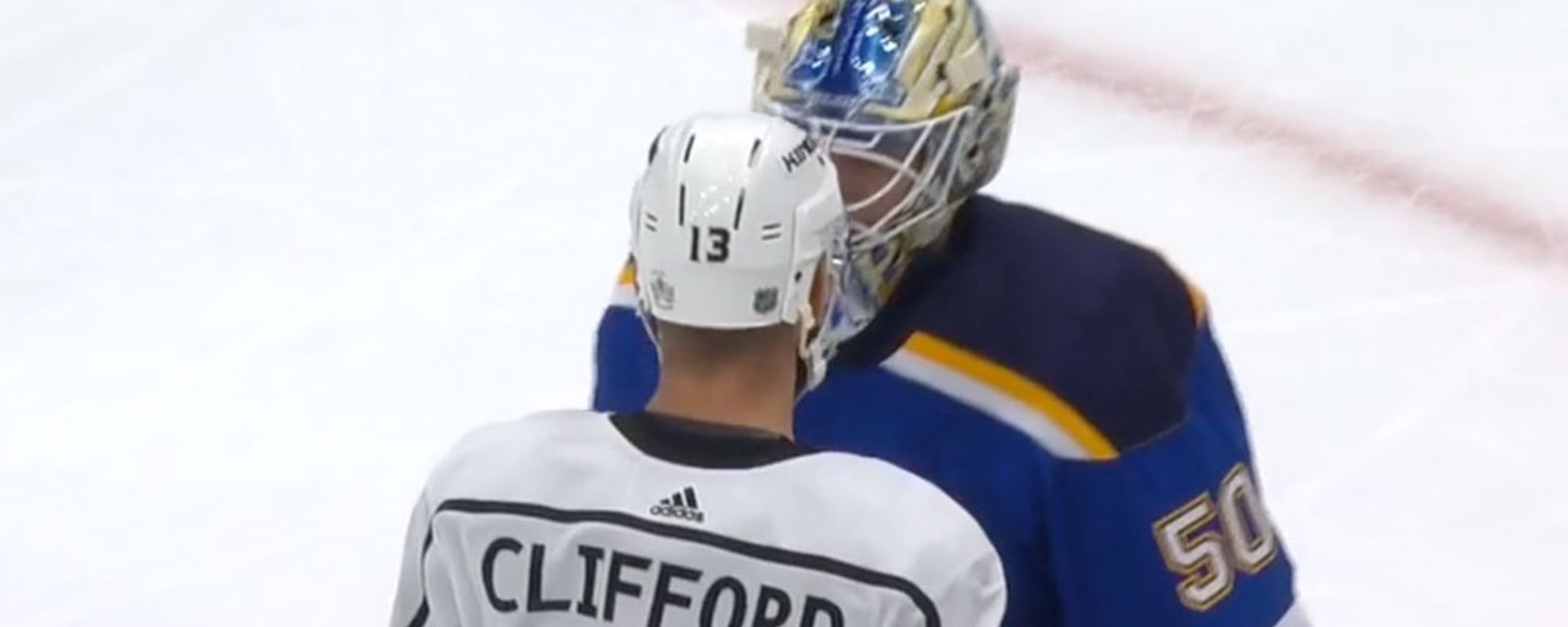 Binnington goes after Clifford and huge scrum ensues! 