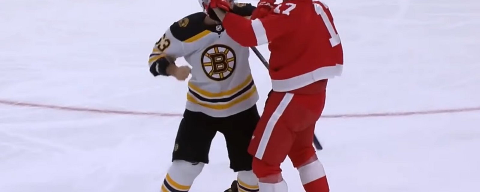 Brad Marchand has enough of Filip Hronek and drops the gloves!