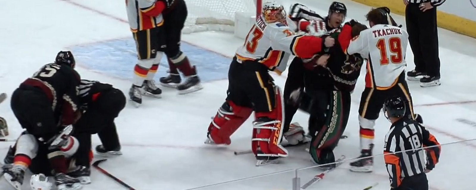 Darcy Kuemper goes after Matthew Tkachuk and all hell breaks loose in Arizona.