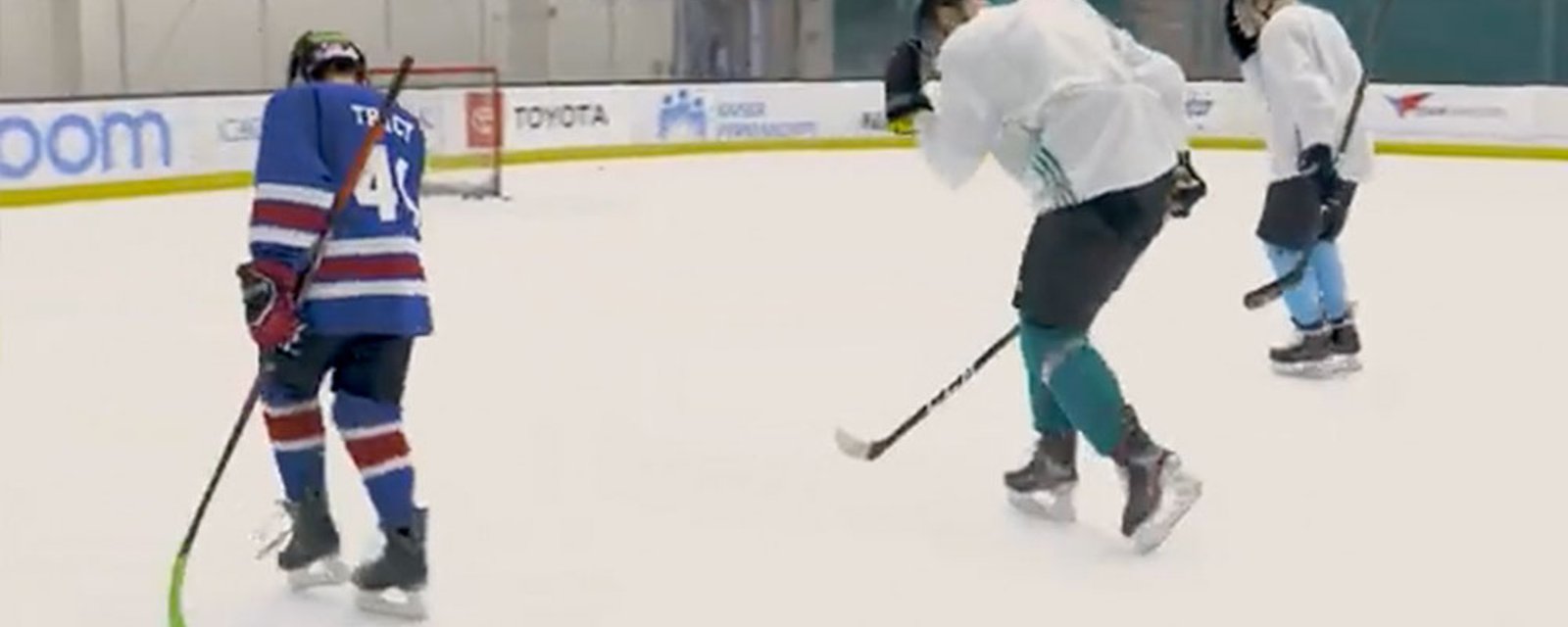 Moonwalk kid teaches Sharks players how to celly
