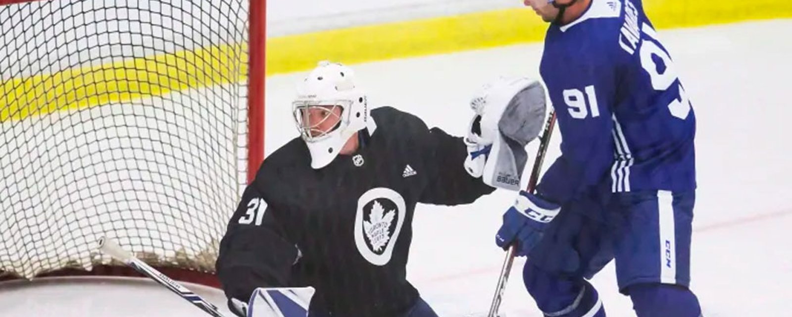 Three goalies take part in Leafs’ practice in Edmonton 