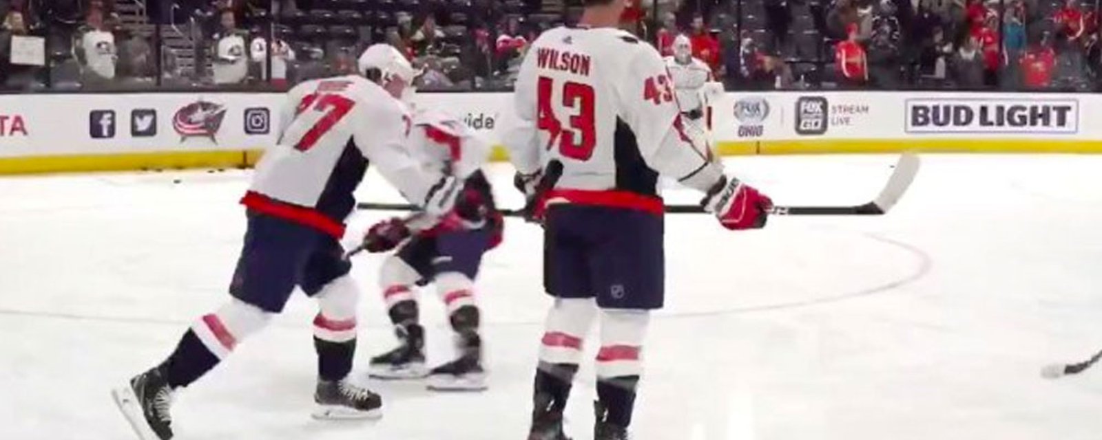 T.J. Oshie breaks his stick over Tom Wilson’s ass in hilarious pre-game routine