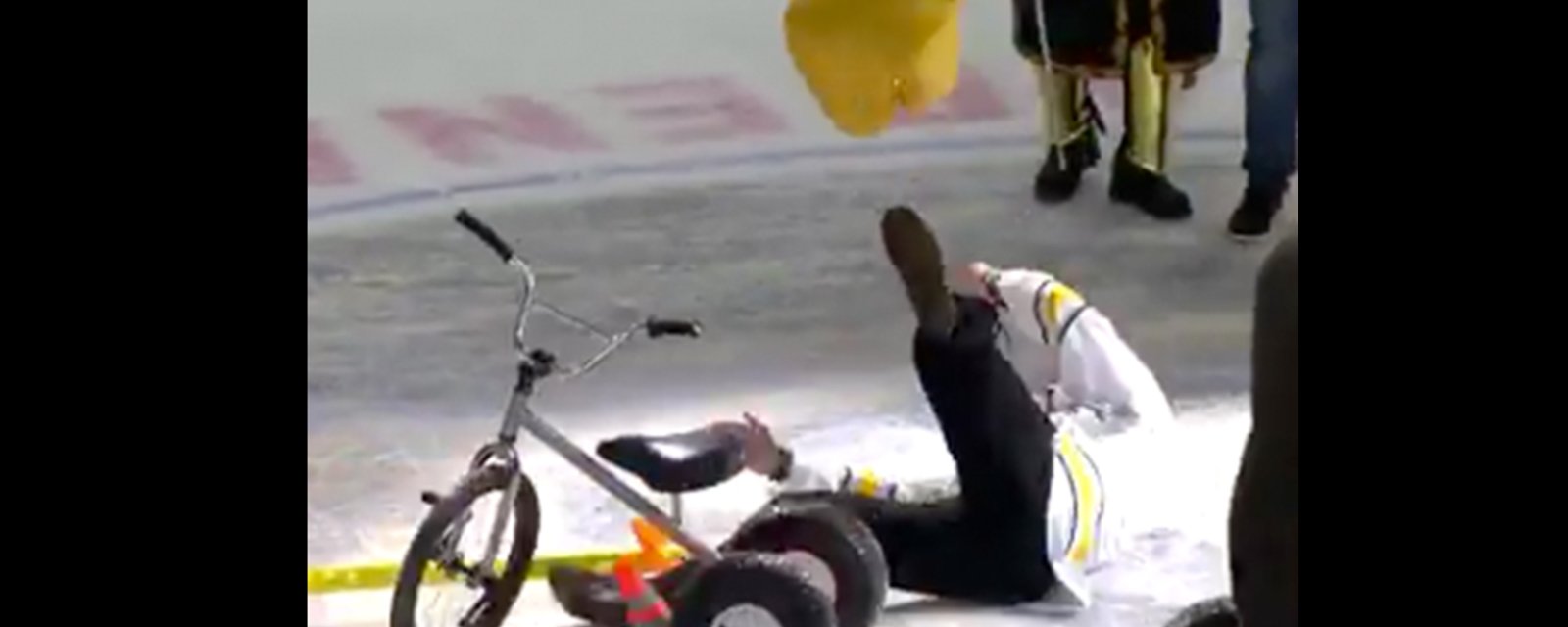 Sabres fan gets ROCKED during intermission tricycle jousting match
