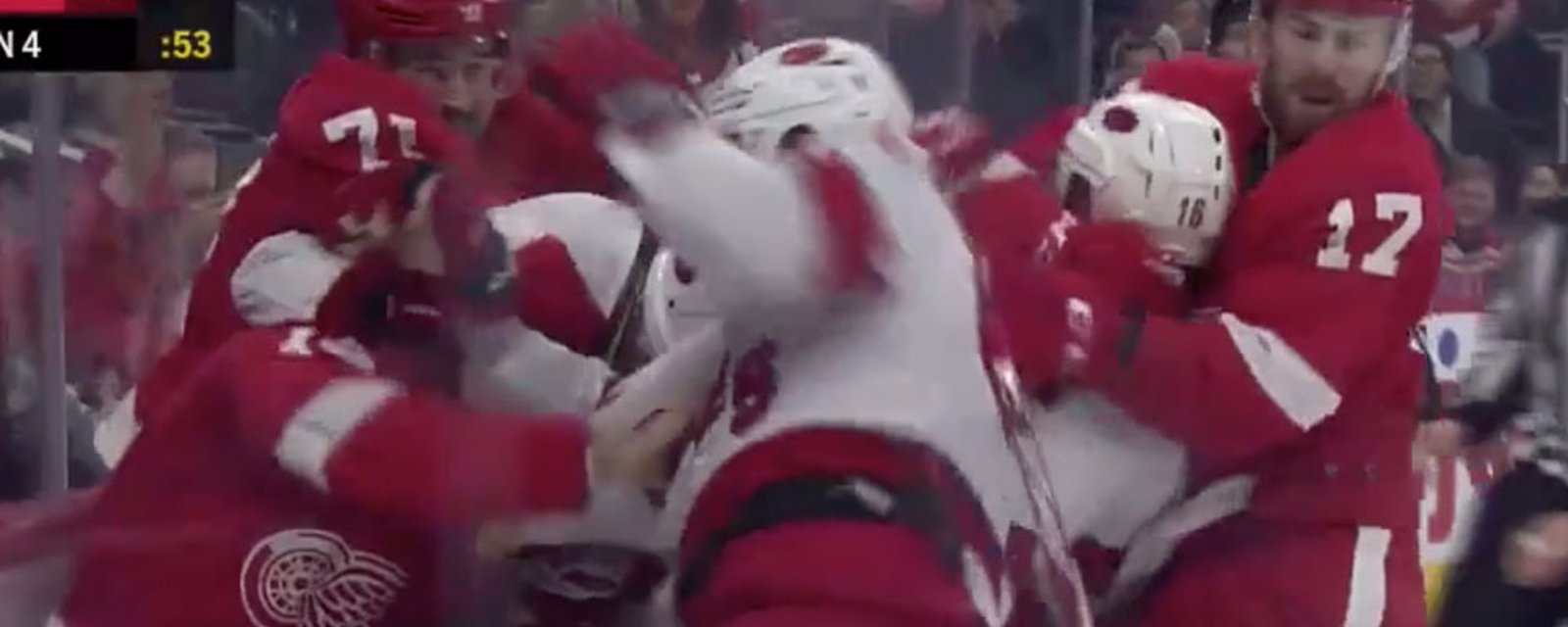 Vicious scrum breaks out in Detroit all because of goalie Mrazek