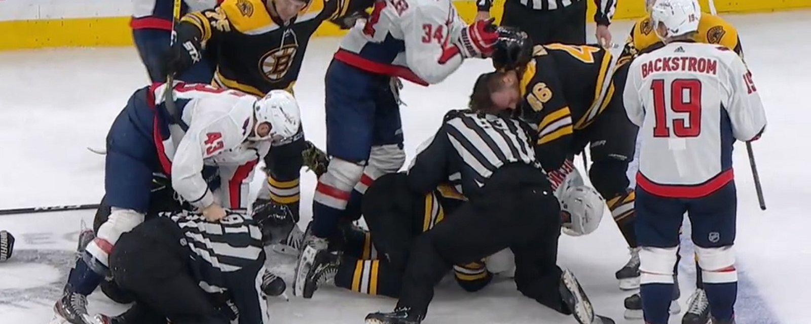 David Pastrnak goes after Tom Wilson and all hell breaks loose!