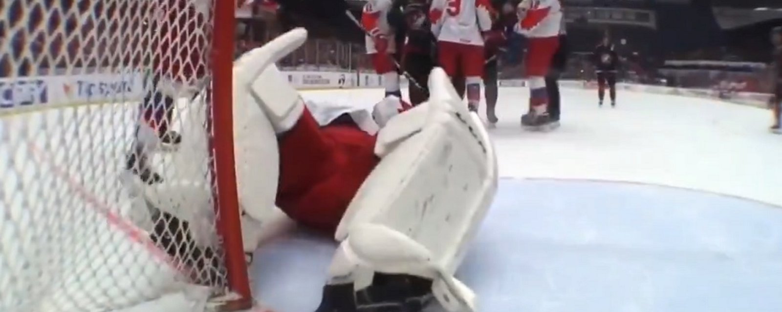 Russian goaltender embarasses himself with a horrible dive at the World Juniors.