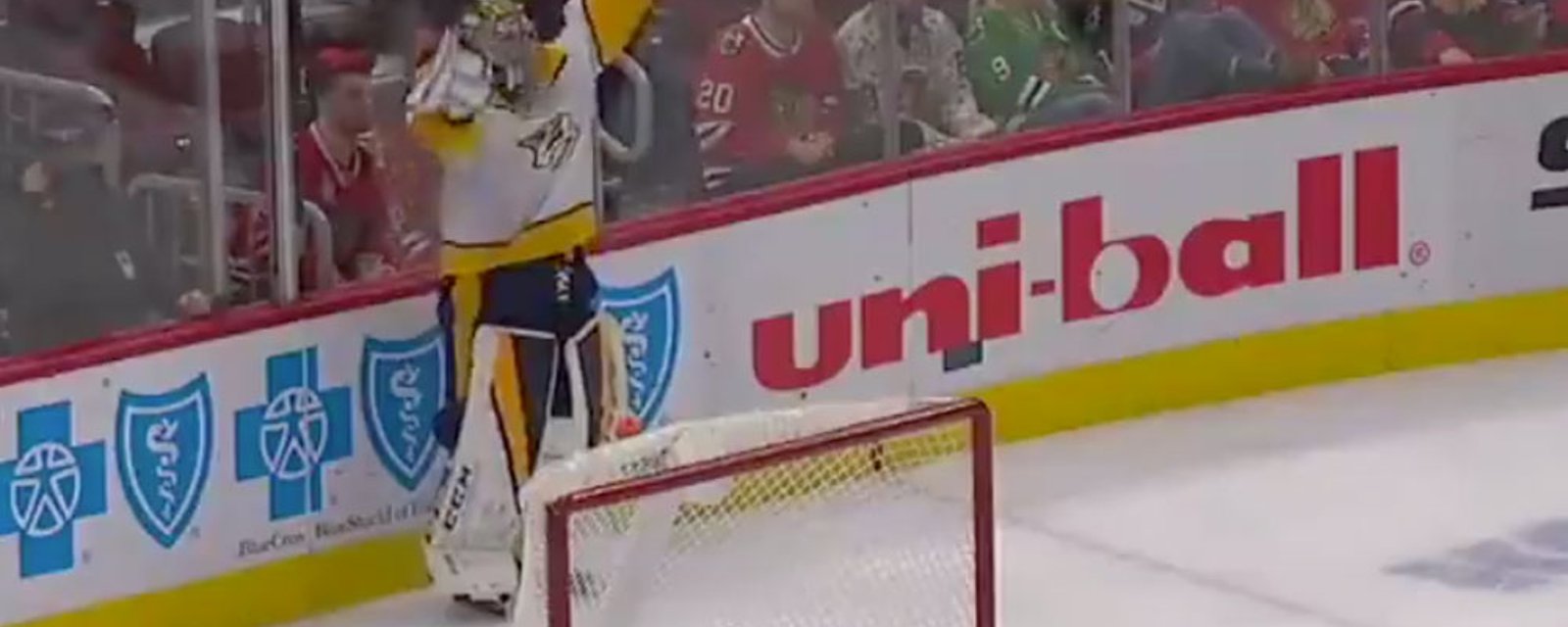 Pekka Rinne scores a goal from the back of his net! 
