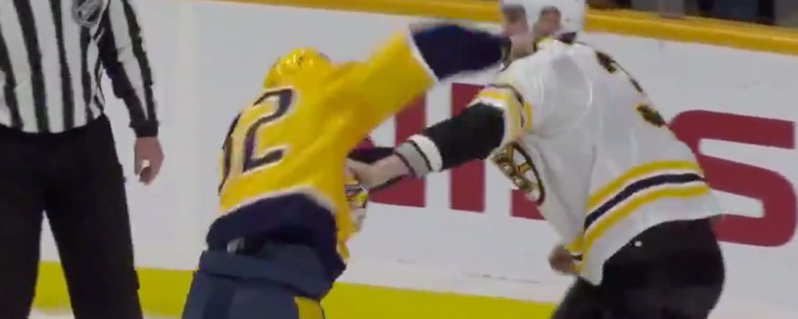 Trenin lands huge right on Chara in first NHL fight!