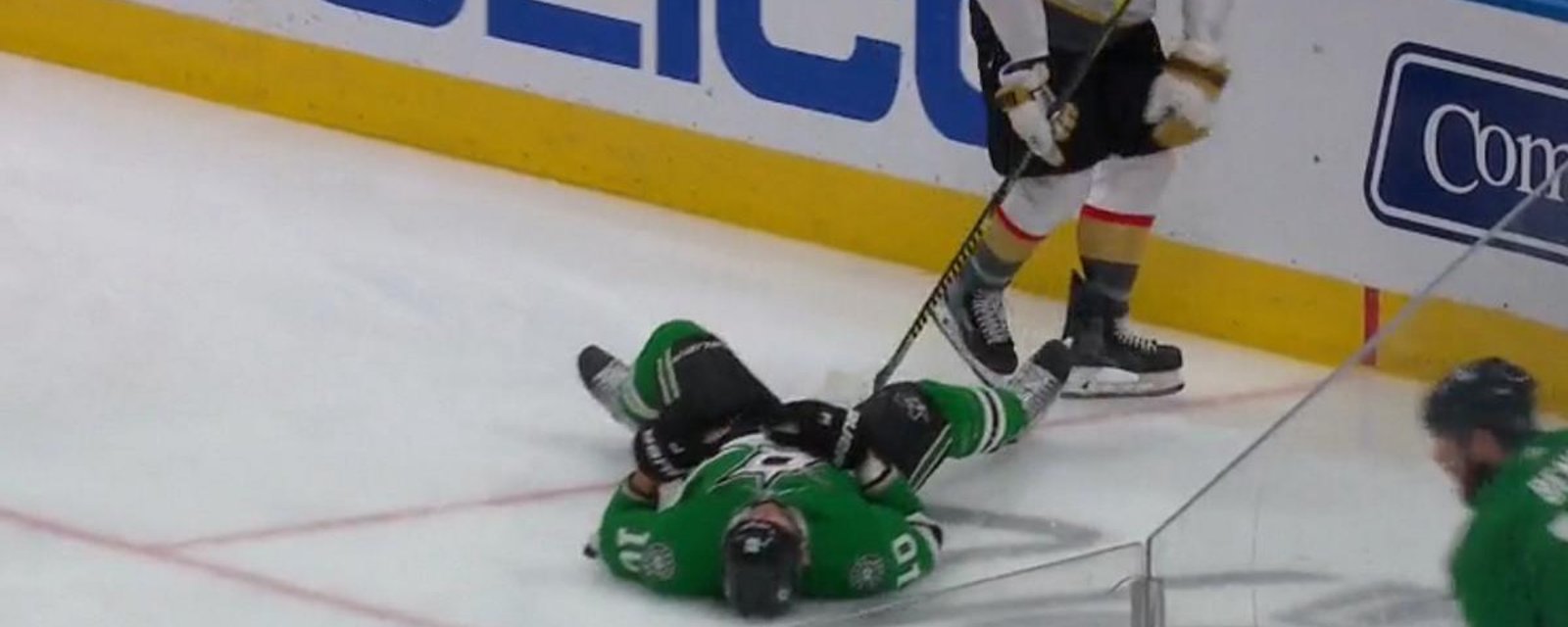 Corey Perry pulled from the game after a huge hit from Alex Tuch.