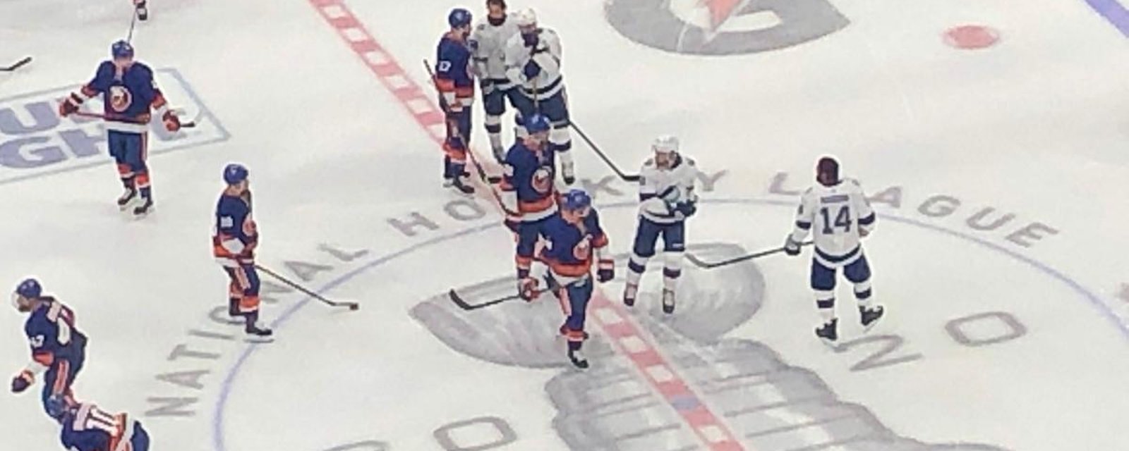 Things get heated between the Lightning and Islanders during warmup.