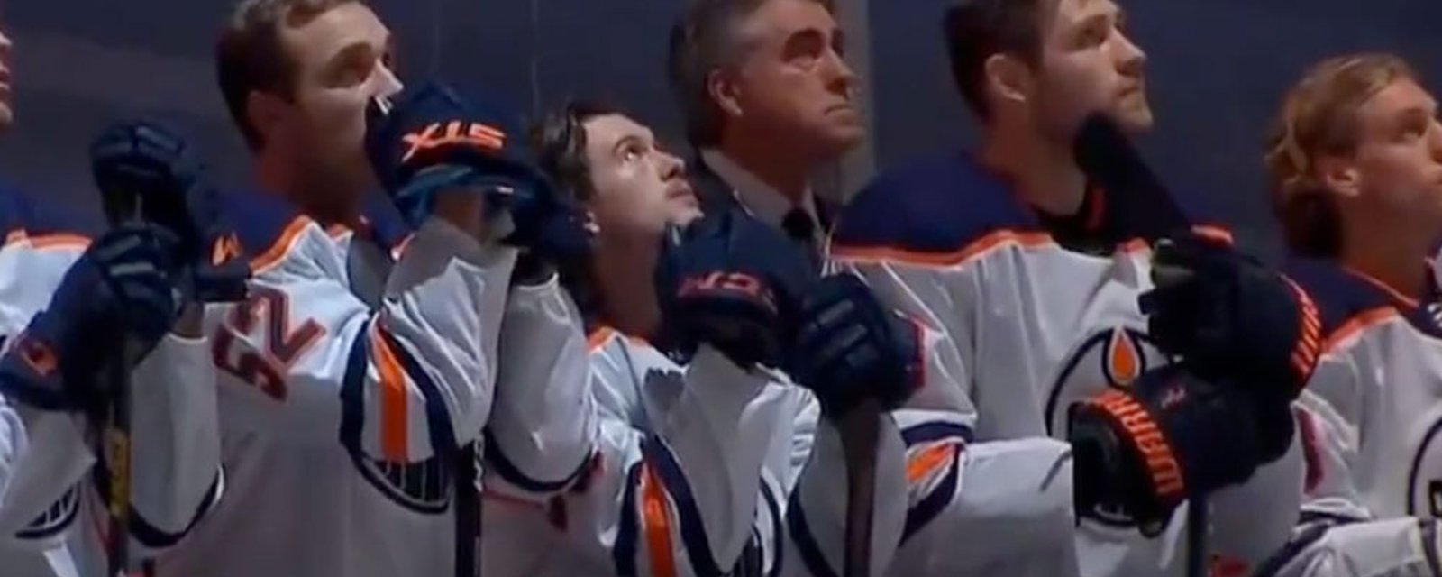 Oilers and Flames players get emotional during Colby Cave tribute 