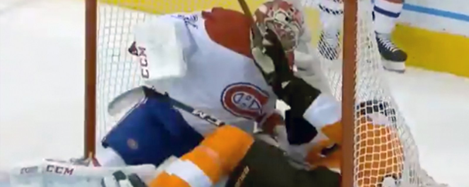 Grant crashes into Price, gets a face full of blocker for his troubles