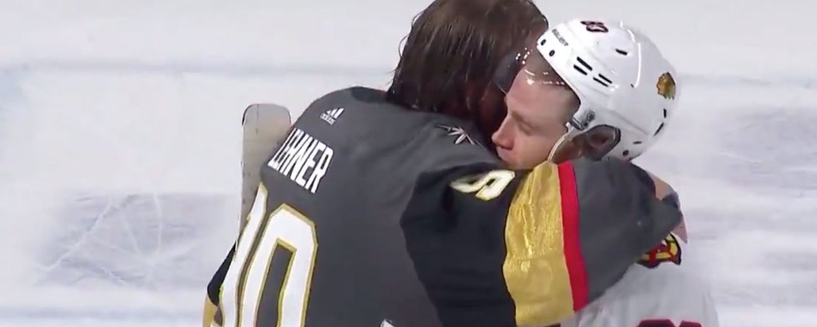 Emotional handshake for Robin Lehner after eliminating the Hawks