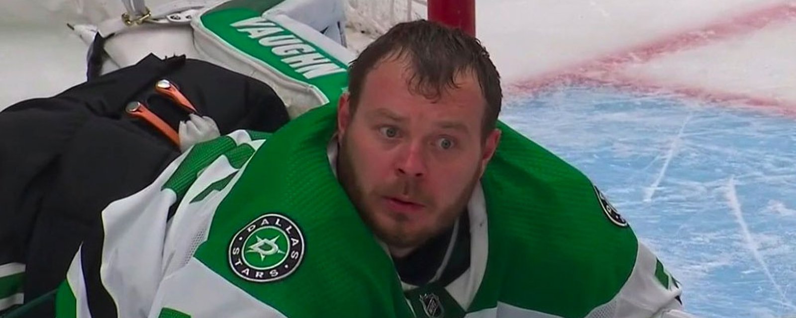 Anton Khudobin caught breaking a rule in the middle of the game! 