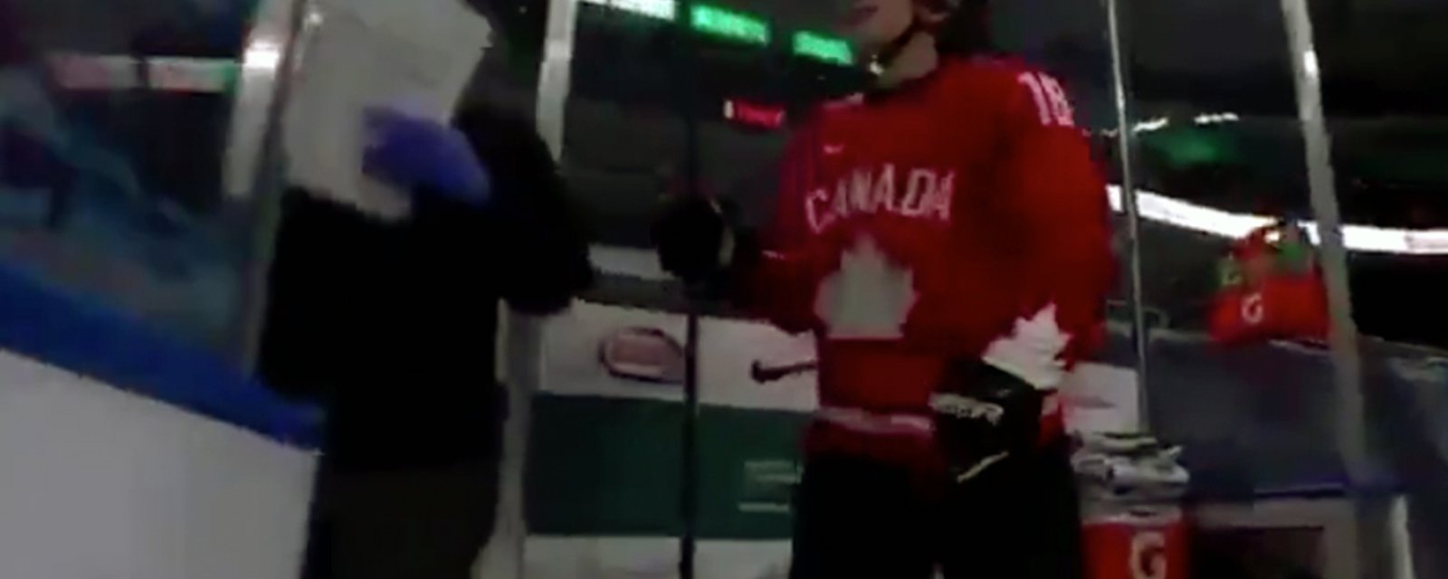 Canadian forward Peyton Krebs caught chirping on mic as he heads to the penalty box