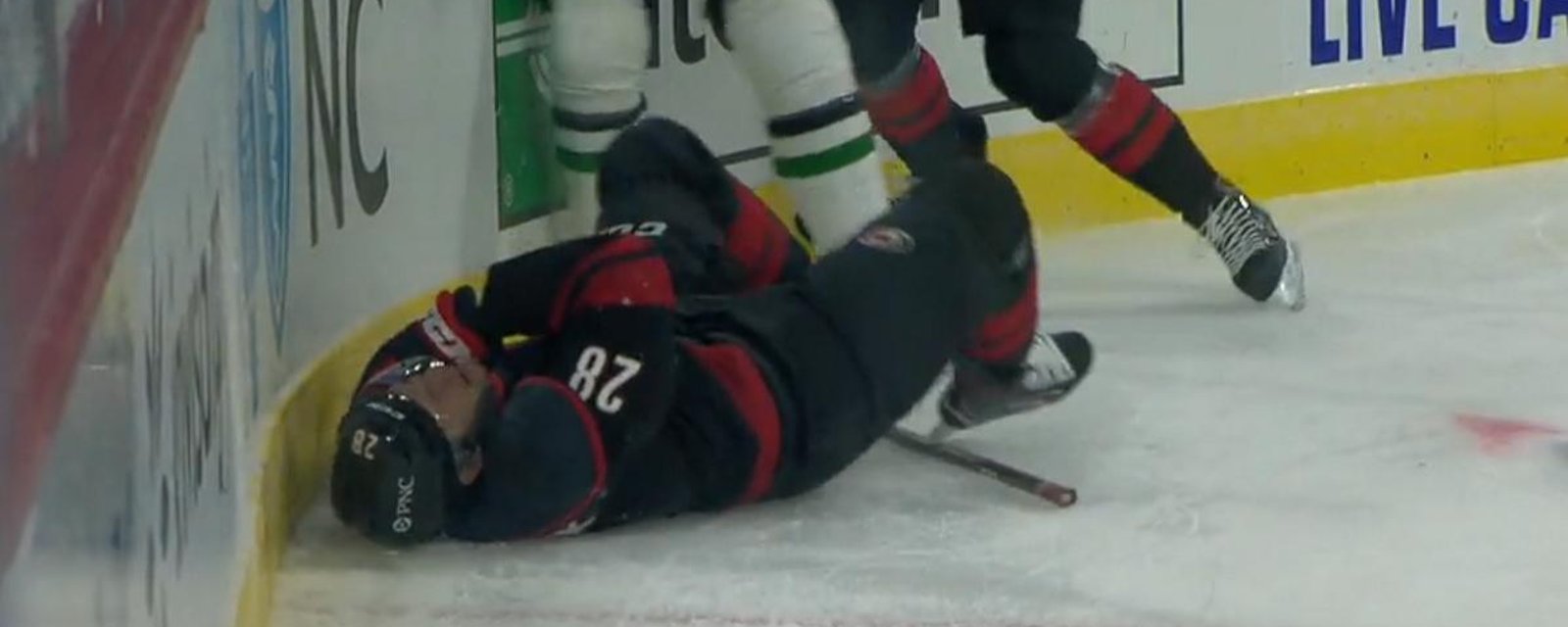 Blake Comeau crushes Max McCormick and sends him to the locker room.
