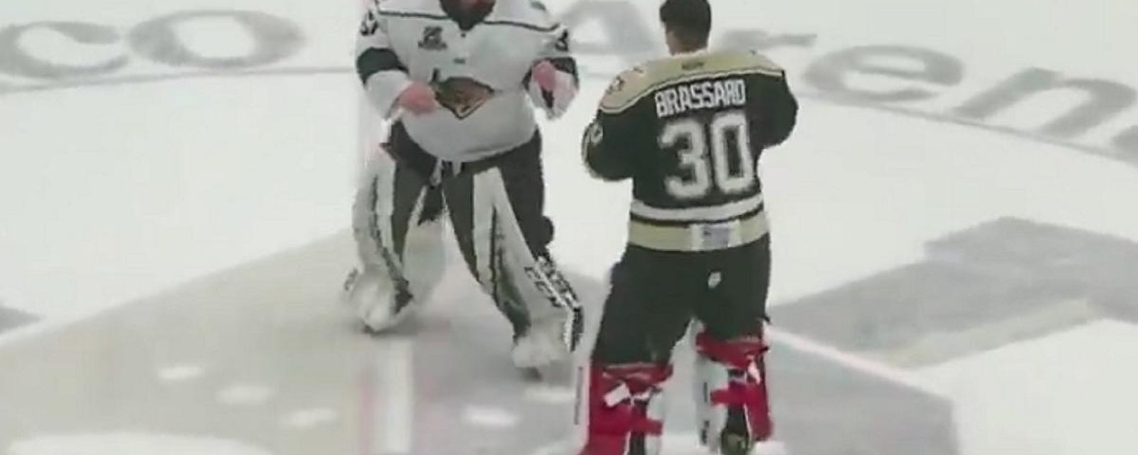 Goalie fight breaks out at center ice after a crazy brawl in the ECHL!
