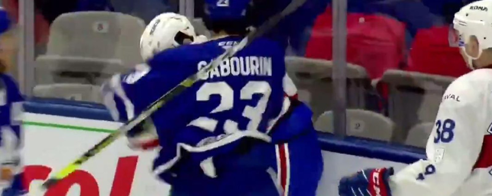 Scott Sabourin ejected during the first shift, of his first game, with the Marlies.
