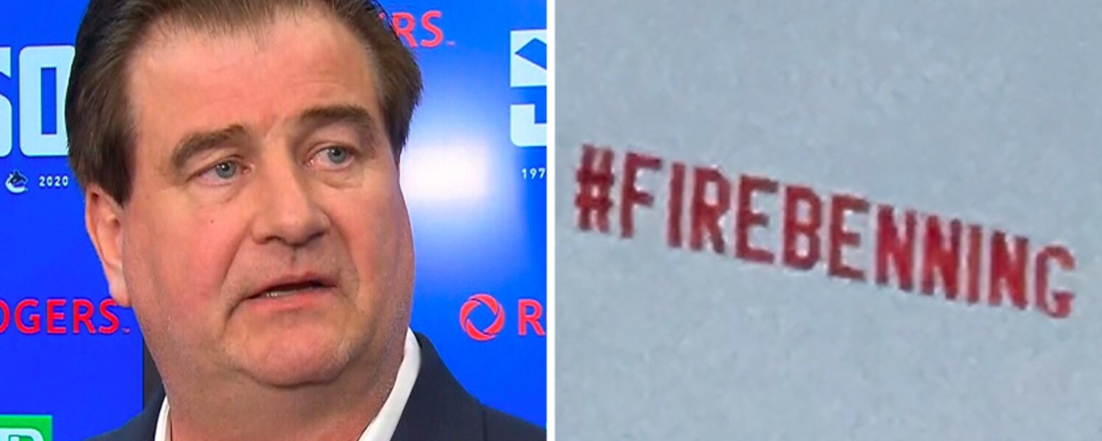 Canucks fans fly “Fire Benning” sign over downtown Vancouver