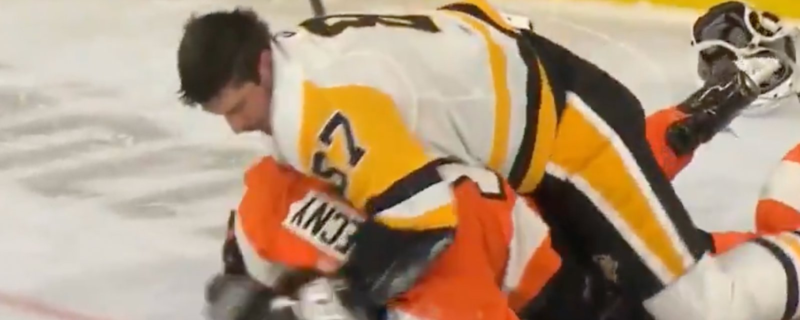 Crosby gets compared to Wilson after wrestling Konecny to the ice 