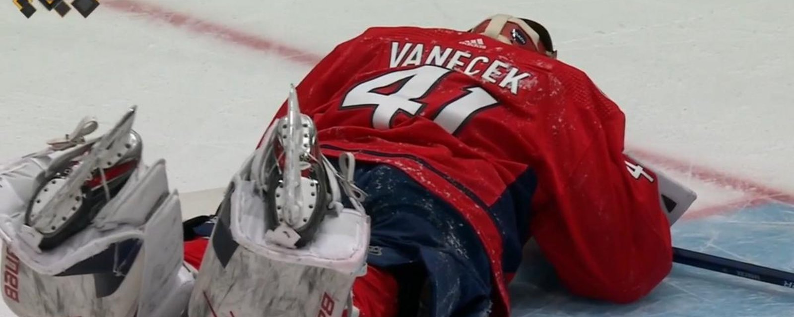 Capitals rookie goaltender Vitek Vanecek injured in the first period of Game 1.