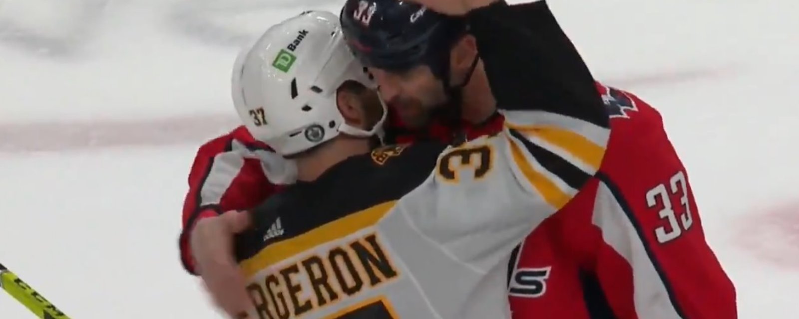 Emotional handshake line between Zdeno Chara and the Bruins.