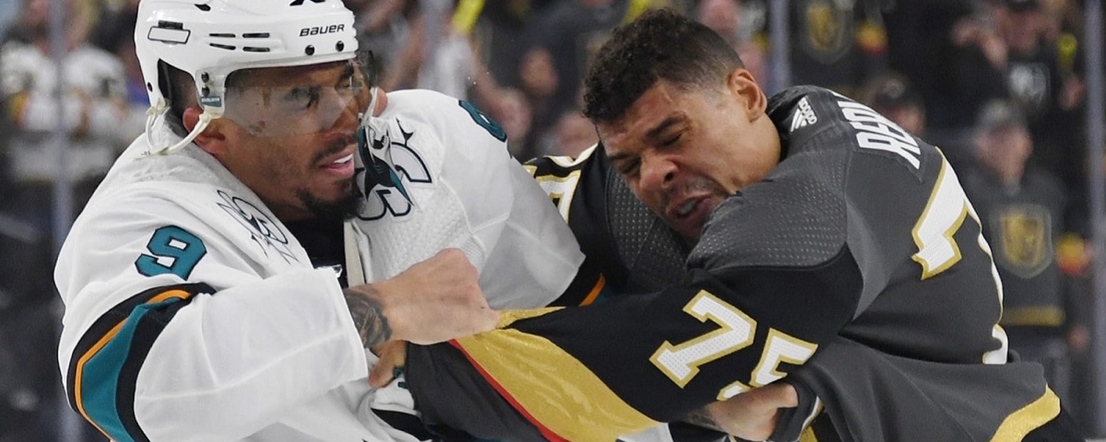 Evander Kane mocks Ryan Reaves after a chaotic incident in Game 1.