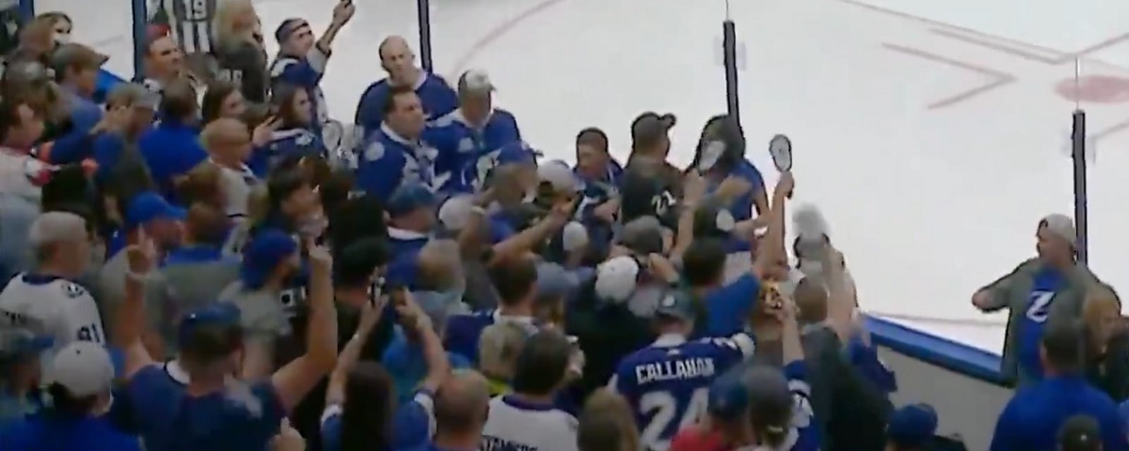Brawl breaks out between fans in the crowd for Game 7.