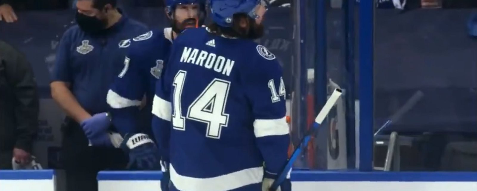 Cameras catch Pat Maroon roasting Josh Anderson on the bench.