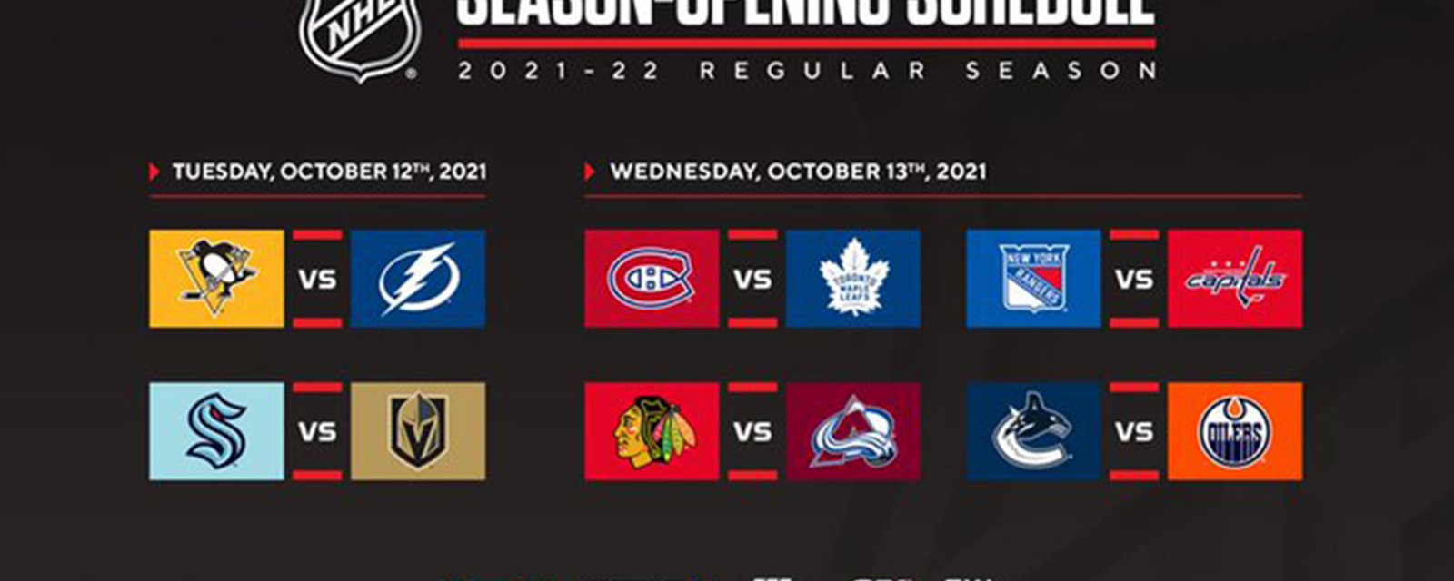 NHL releases full 2021-22 schedule