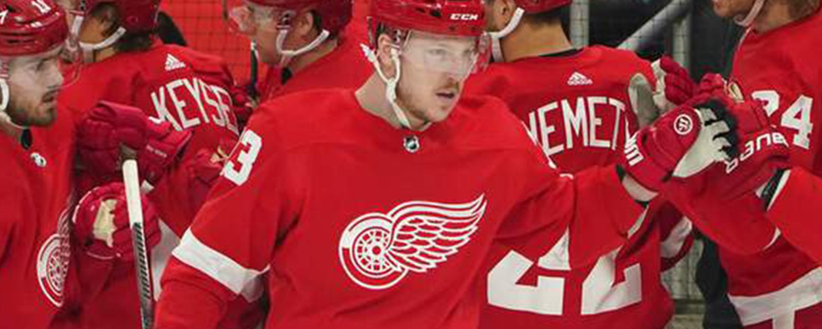 Red Wings forward Adam Erne speaks after re-signing for two seasons 