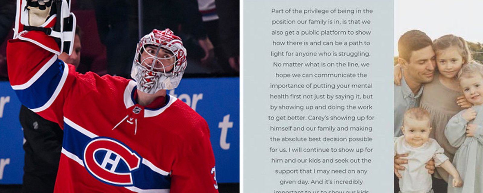 Angela Price shares details after husband Carey Price leaves the Montreal Canadiens