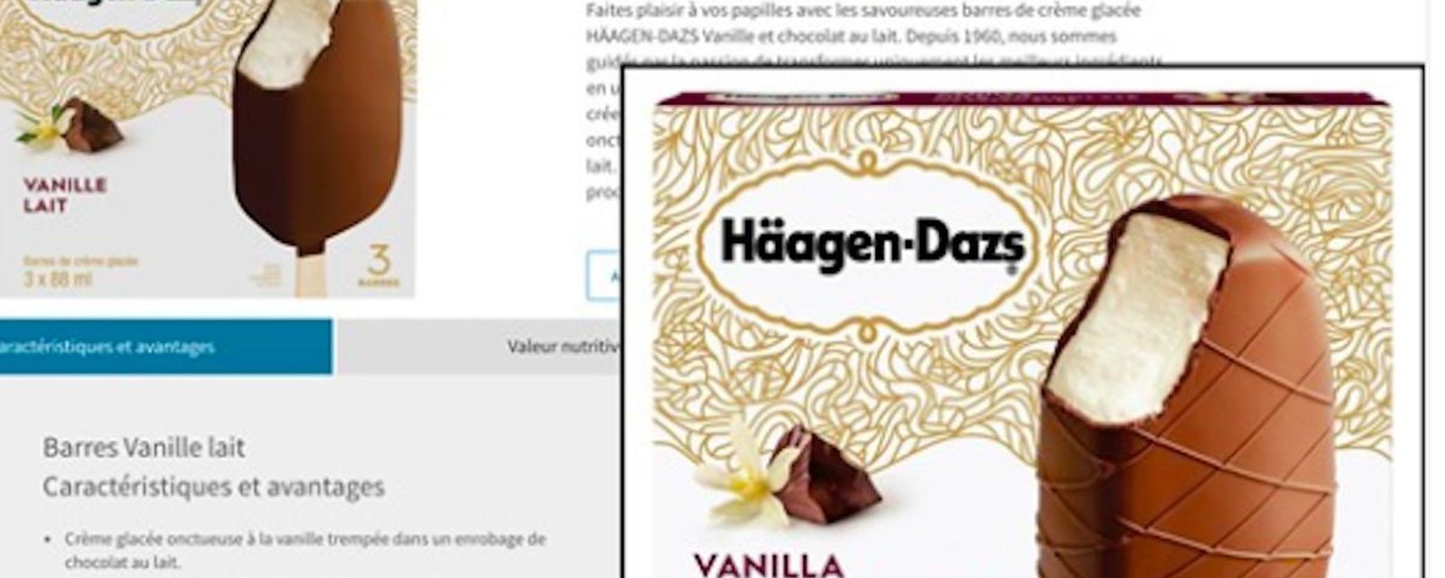 Des barres de crème glacée Häagen-Dazs sans vrai chocolat au lait