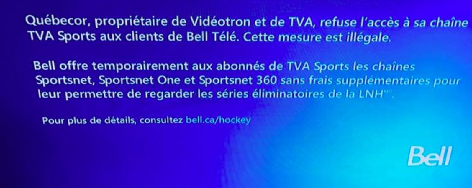 TVA Sports est officiellement bloqué pour tous les abonnés de Bell